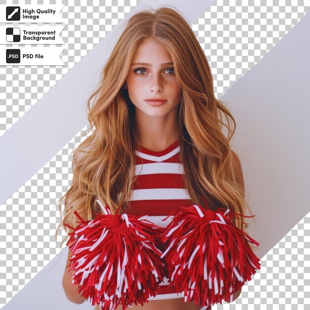 PSD a girl with long blonde hair wearing a red and white striped top with the words quot cheerleader quo