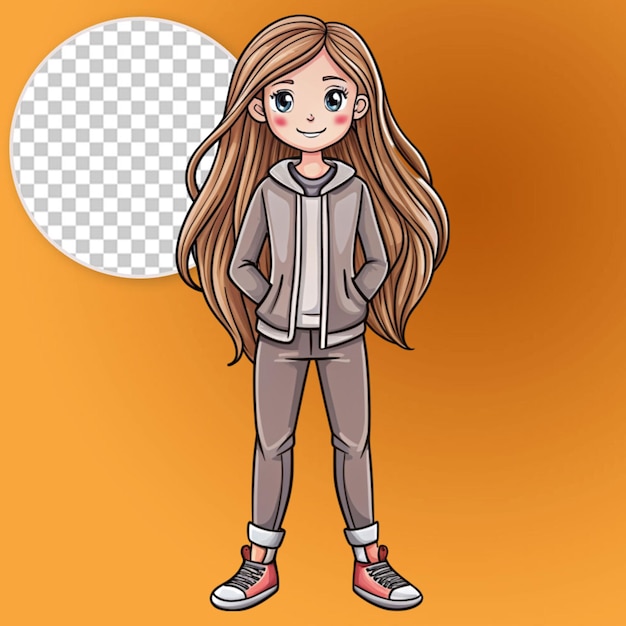 PSD a girl with long hair in a jacket pants sneakers