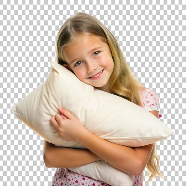 PSD girl with pillow isolated on transparent background