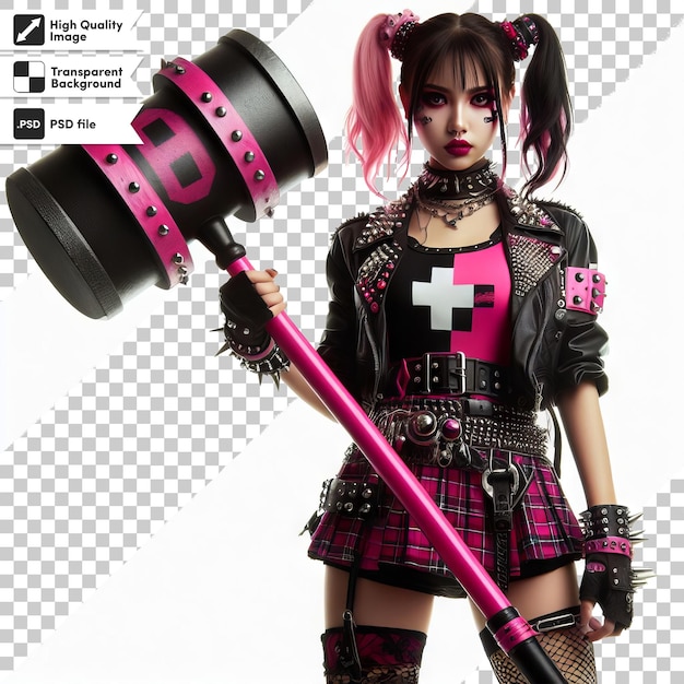 PSD a girl with a pink and black outfit holding a giant axe