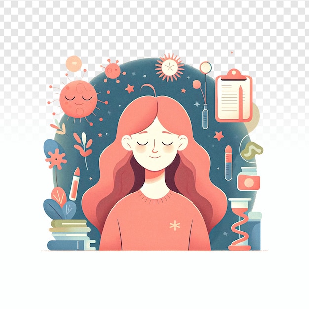 PSD a girl with a red hair is sitting in front of a mirror with a book on it