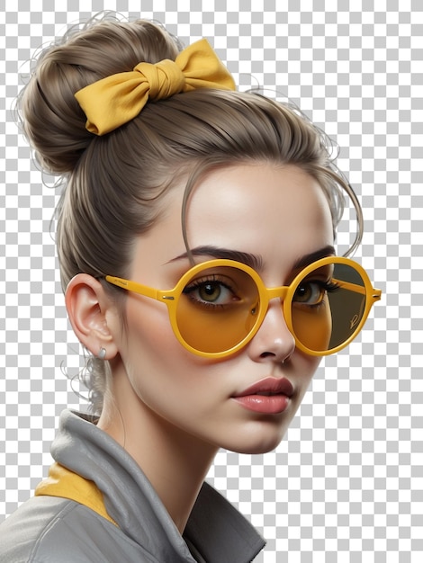 PSD a girl with sunglasses and a yellow shirt with a yellow top