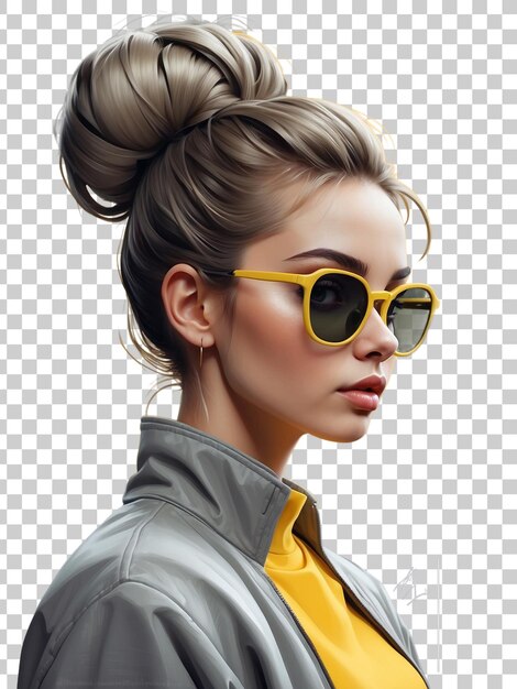 PSD a girl with sunglasses and a yellow shirt with a yellow top