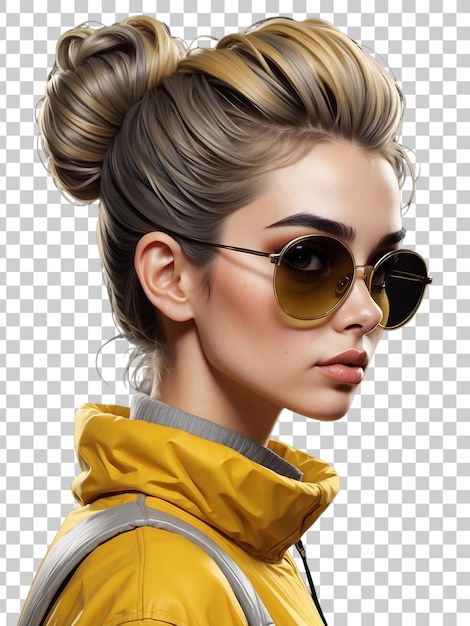 PSD a girl with sunglasses and a yellow shirt with a yellow top