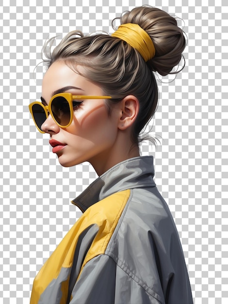 a girl with sunglasses and a yellow shirt with a yellow top