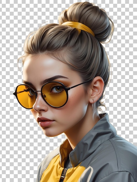 a girl with sunglasses and a yellow shirt with a yellow top