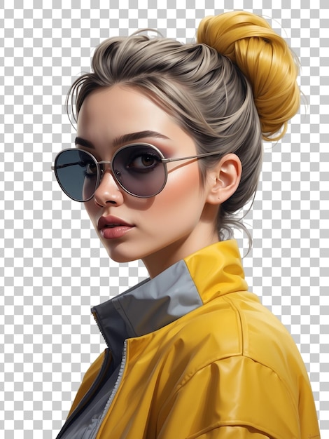 PSD a girl with sunglasses and a yellow shirt with a yellow top