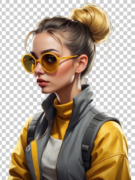 PSD a girl with sunglasses and a yellow shirt with a yellow top