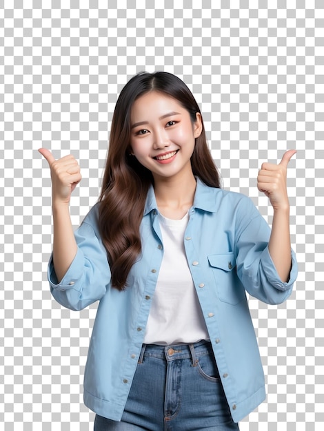 a girl with a thumbs up sign that says thumbs up Isolated on Transparent Background