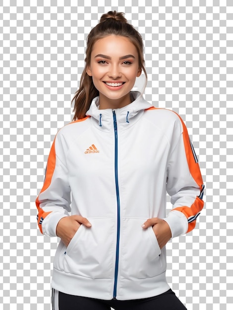 PSD a girl with a white shirt that says sport on it isolated on transparent background