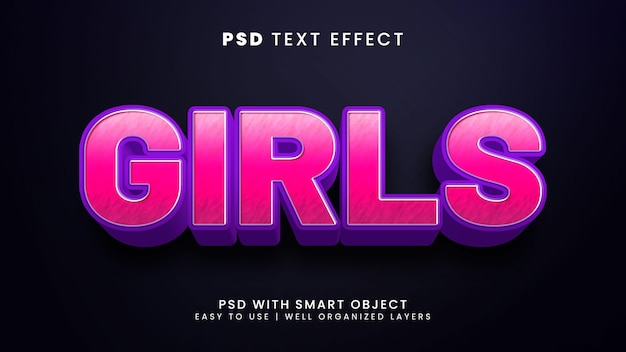 Girls 3d editable text effect with beautiful and cute text style