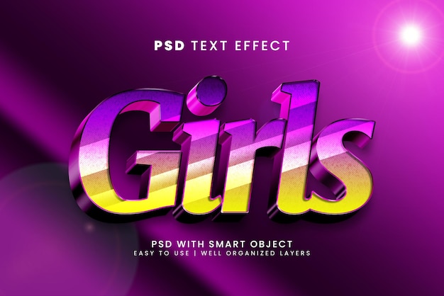 Girls sweet purple 3d editable text effect template style