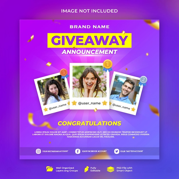 PSD give away winners social media template