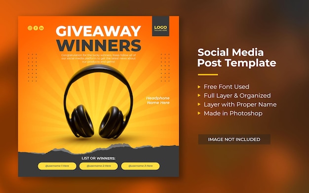 Giveaway contest social media post or web banner template