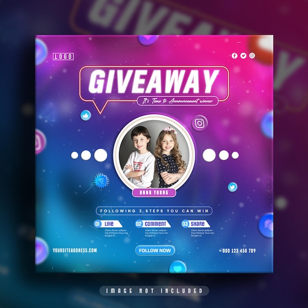 Giveaway promotion for social media post template instagram and facebook