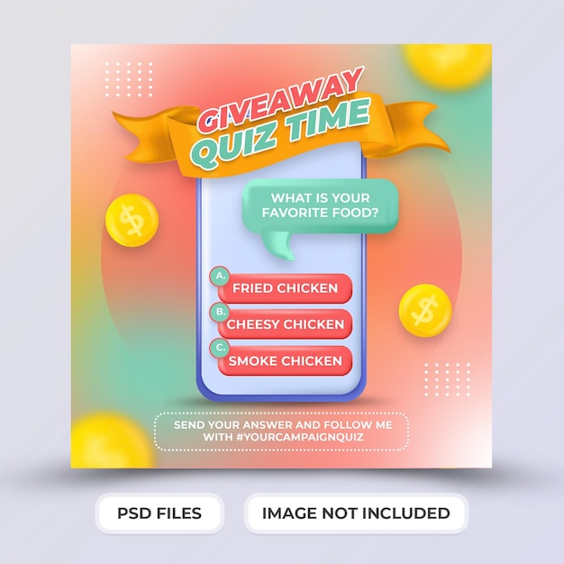 Giveaway quiz social media post design template premium psd