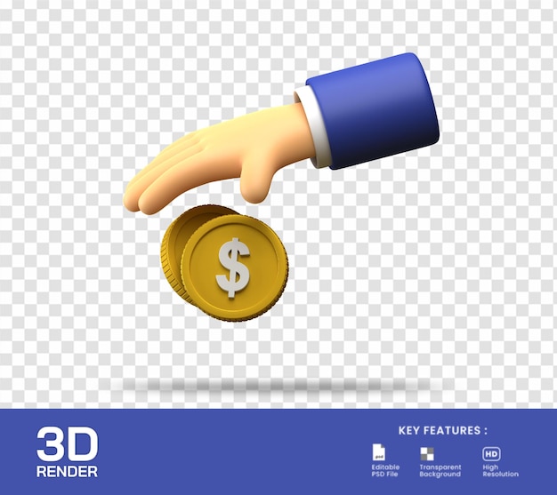 Giving dollar coin 3d illustration