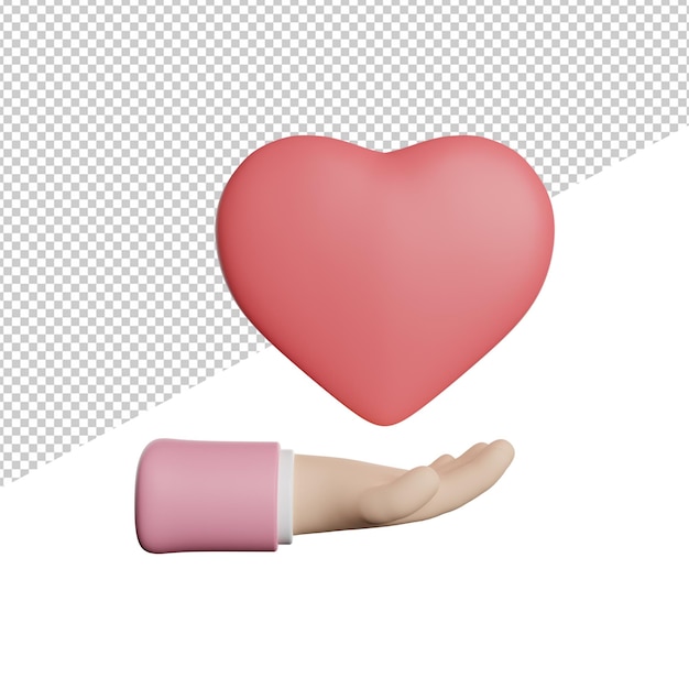 Giving Heart Love front view 3d rendering icon illustration on trasnparent background