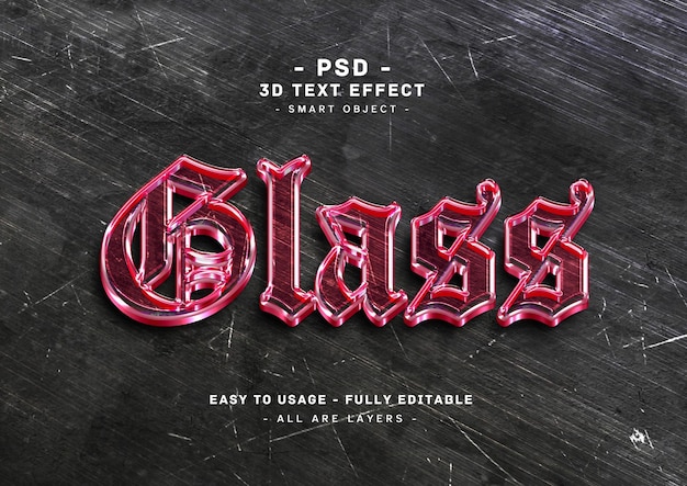 Glass 3d pink text style effect