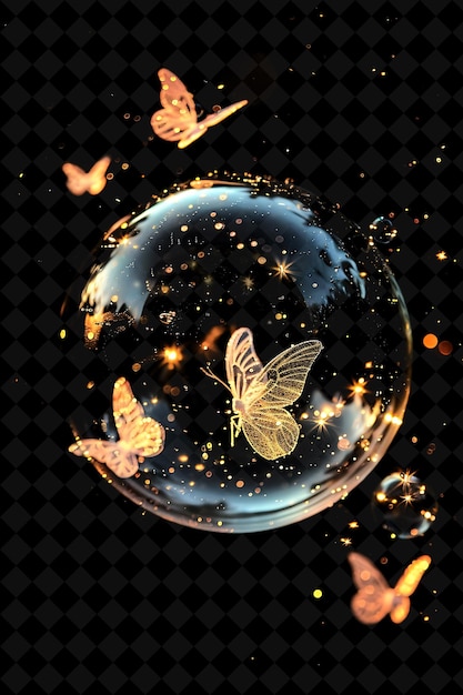 PSD a glass ball with butterflies and the word butterfly on it