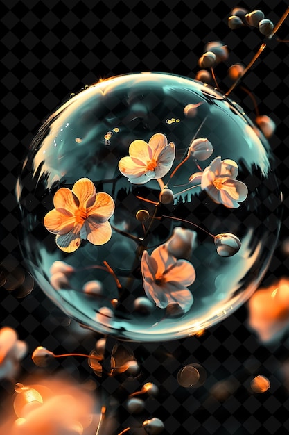 PSD a glass ball with flowers in it and a tree branch