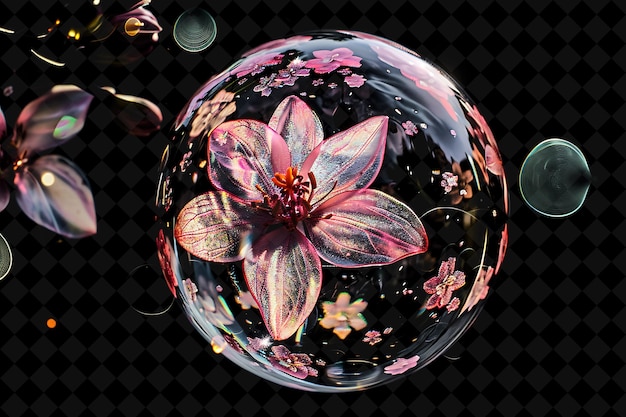 PSD a glass ball with flowers and leaves on it