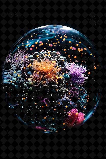 PSD a glass ball with the word corals and the seaweed