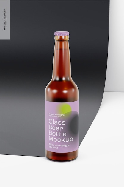 Glass Beer Bottle with Tag Mockup, Front View