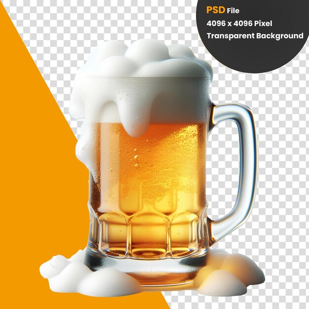 Glass of beer with foam psd