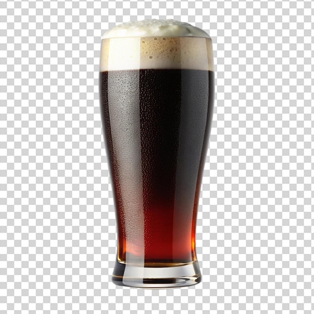 PSD a glass of beer with a foamy head and brown liquid on transparent background