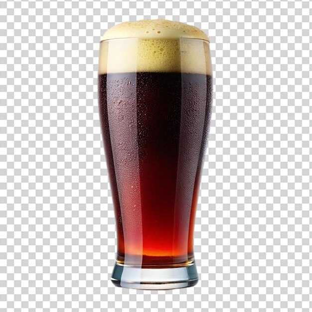 PSD a glass of beer with a foamy head and brown liquid on transparent background