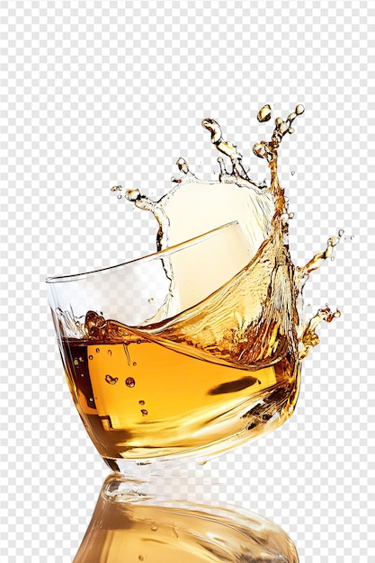 a glass of beer with ice and ice cubes on a transparent background