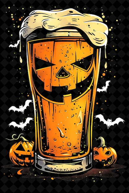 a glass of beer with a pumpkin on it and a pumpkin on the top