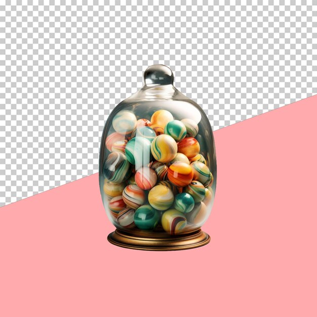 PSD a glass bell jar of vintage marbles isolated object transparent background