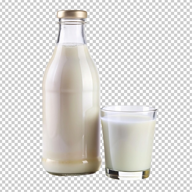 PSD glass and bottle of fresh milk isolated on white b