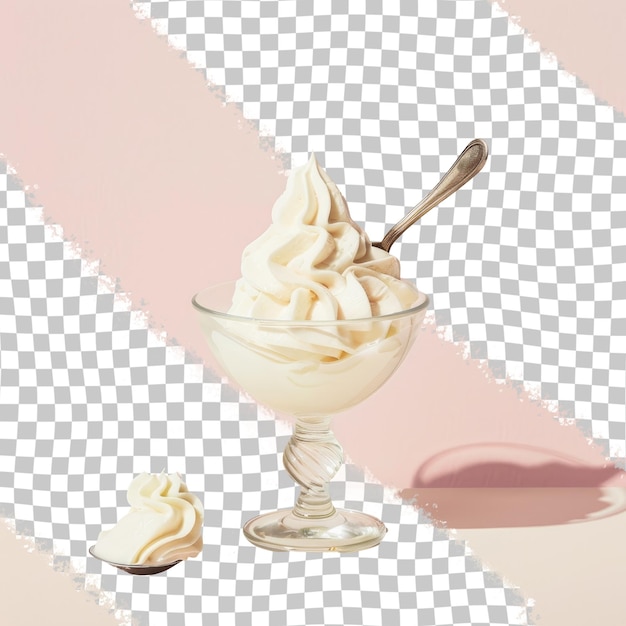 PSD a glass bowl of whipped cream with a spoon in it