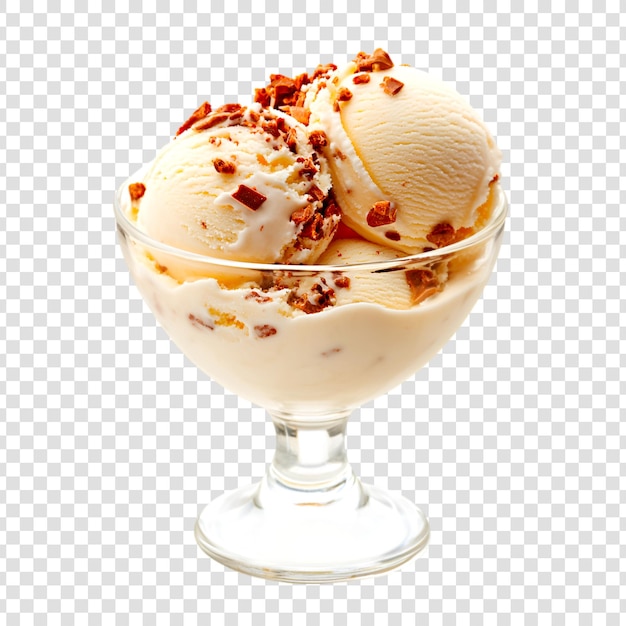 PSD a glass bowl with ice cream scoop in it with a transparent background