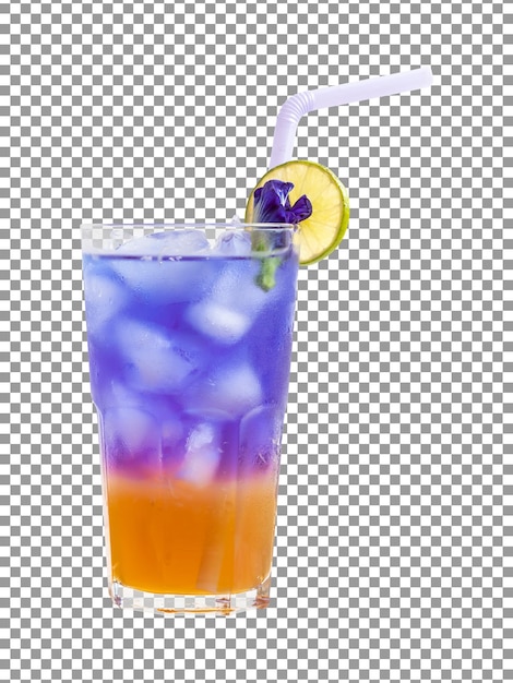 A glass of butterfly pea juice with honey on transparent background