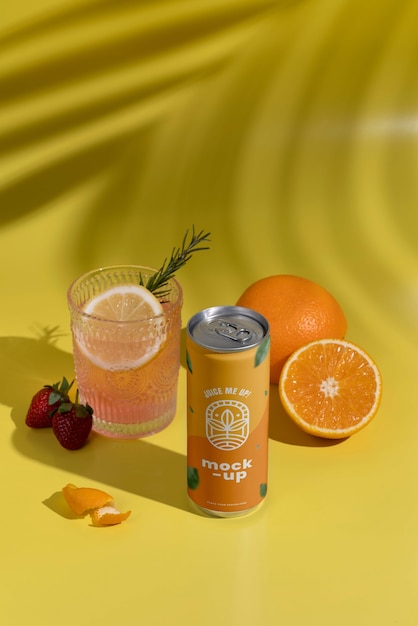 Glass can mockup design with ingredients