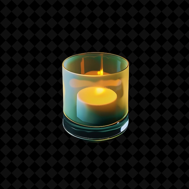 PSD glass candle holder with a soft yellow neon glow made with t png y2k shape neon color decoration