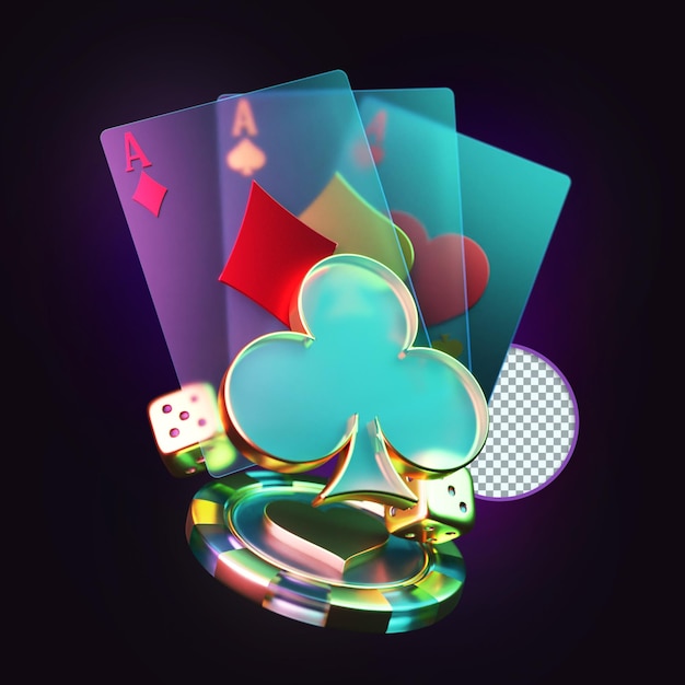 The Glass Cards, Roulette, Dice and Chip Casino Poker Composition  3D Render, Design Element,