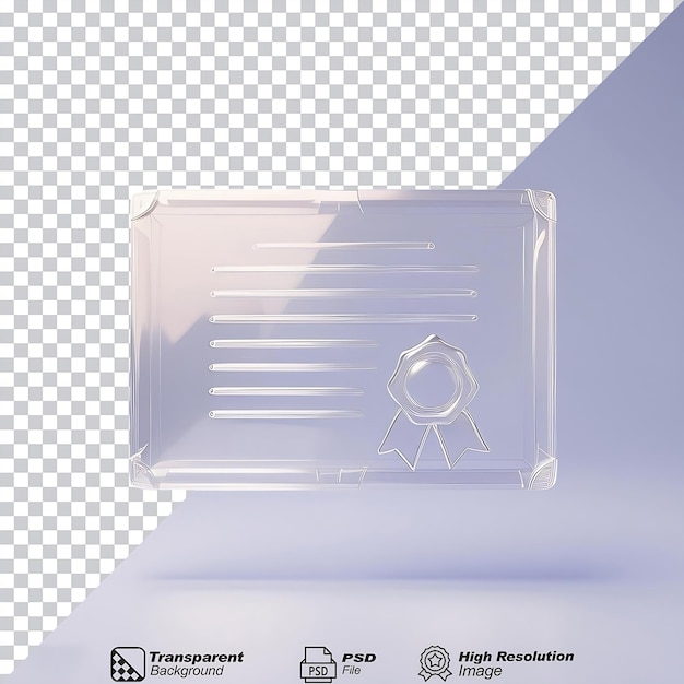 PSD glass certificate icon isolated on transparent background