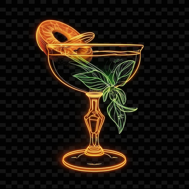 PSD a glass of cocktail with a silhouette of a flamingo on a black background