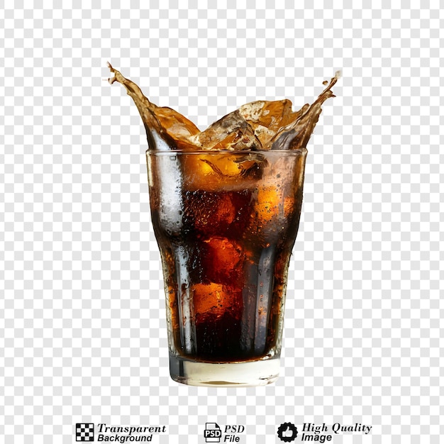 glass of cool cola splash with ice png isolated on transparent background