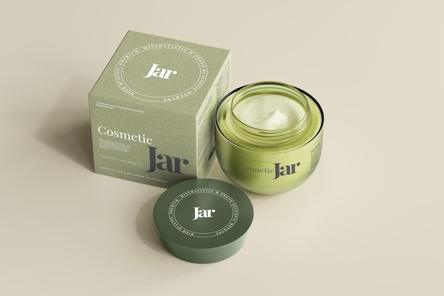 Glass Cosmetic Jar with Box Mockup