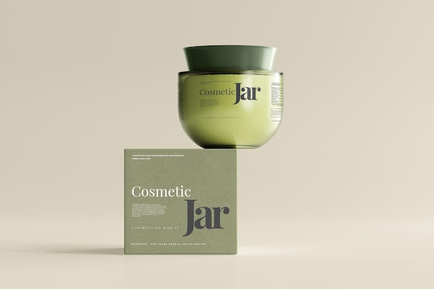 Glass Cosmetic Jar with Box Mockup