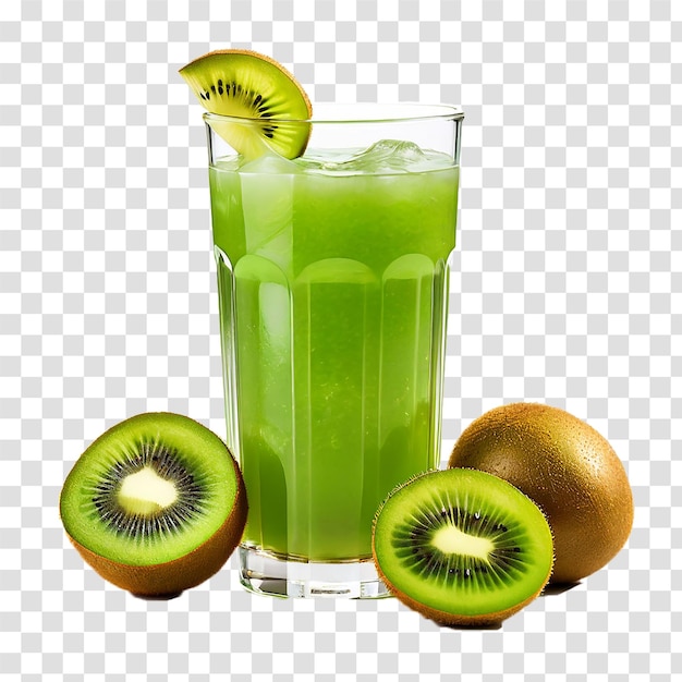 a glass of delicious green kiwi fruit juice on transparent background