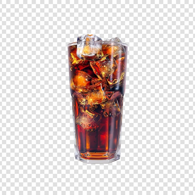 PSD a glass of drinks cola with ice cubes on a transparent background