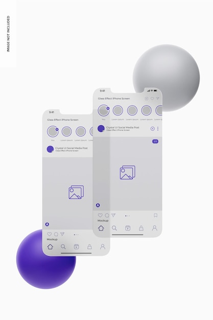 Glass Effect iPhone Screens Mockup, Floating