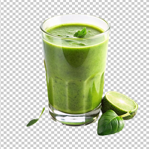 PSD glass of fresh green smoothie transparent background